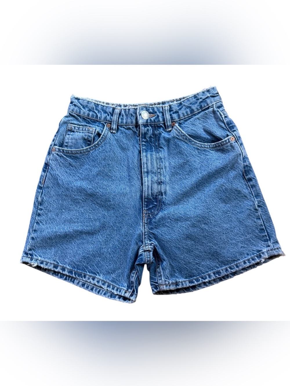 ZARA Highrise Distressed Denim Mom 
 Shorts Size 6